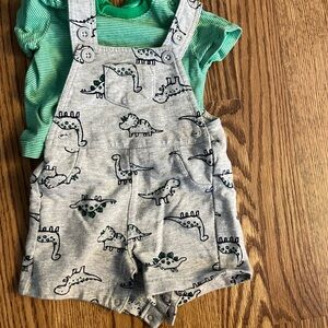 Carter's Green and Gray Dinosaur Overalls Set